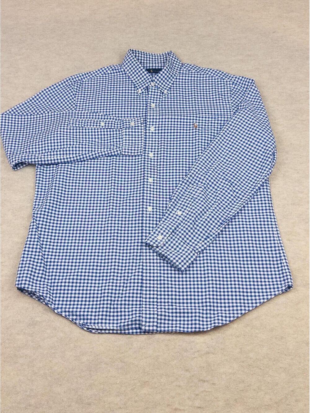 Ralph Lauren Blue Gingham Button-Down Shirt Size XL 100% Cotton